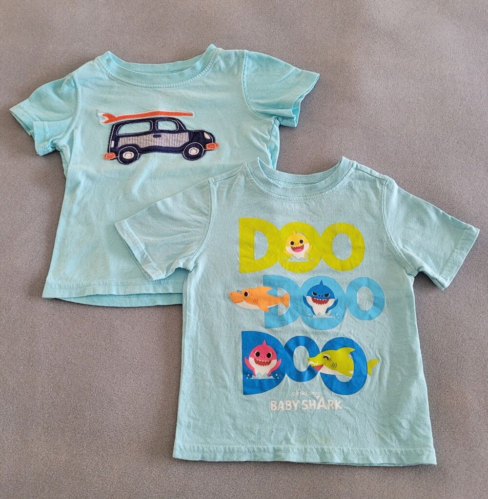 PINK FONG Baby Shark/CARTERS Graphic Toddler T-shirts Lt Blue-LOT of 2!-Sz 24 mo